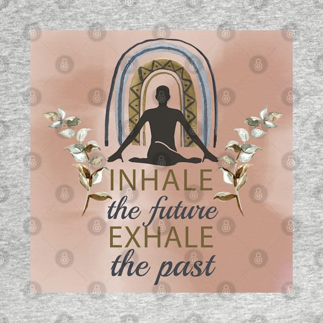 Meditation Quote, Inhale The Future Exhale The Past, Boho Watercolor Rainbow And Floral Clipart by Modern Art
